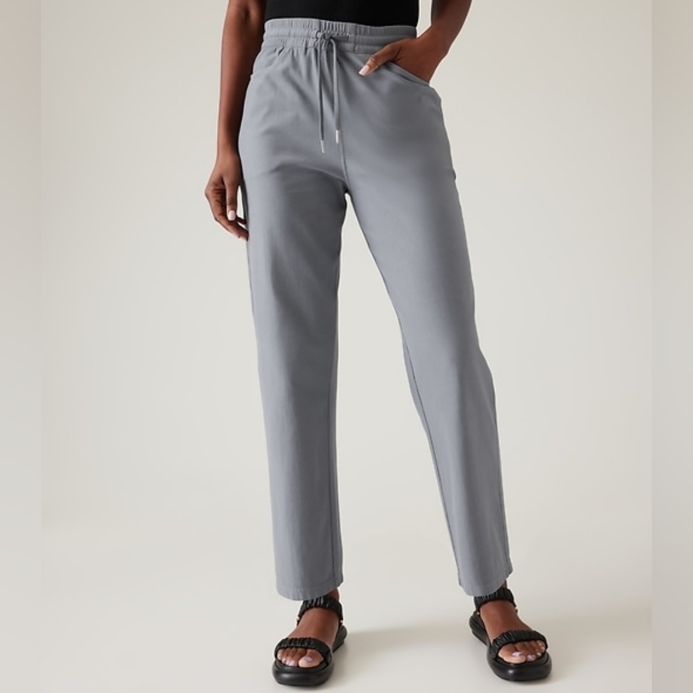 Athleta Gray Straight-Leg Drawstring Track Pants